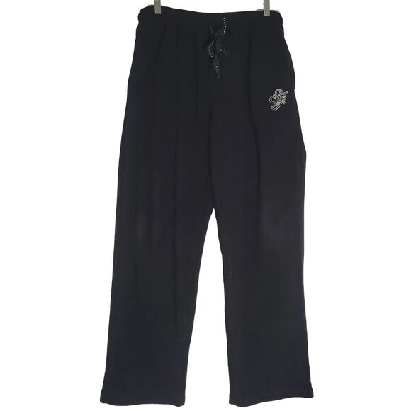 Sean John Black Fleece Lounge Pants W/ Drawstring Waist & Logo Embroidery Mens M - Picture 1 of 5